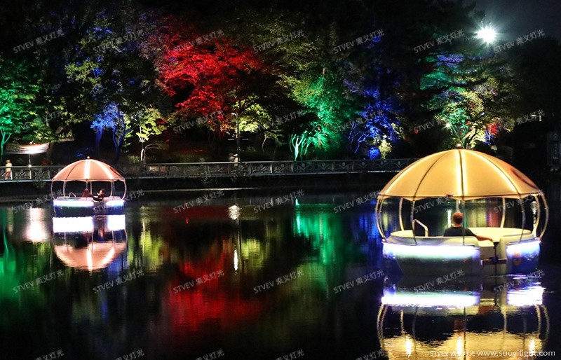 Cali泛湖小船两岸亮化